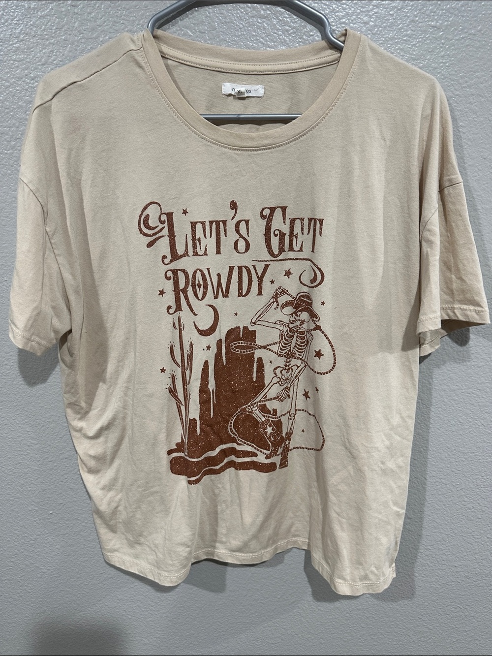 Let's Get Rowdy Graphic Tee - Beige with Rust Print